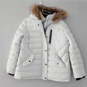 Swiss Tech Women's Large Light Blue Winter Coat Hooded Zip Insulated Jacket